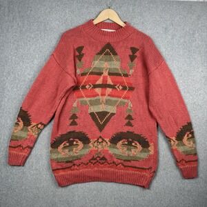 VTG Melbourne Country Sweater Womens Medium Pink Southwestern Hand Knit Aztec